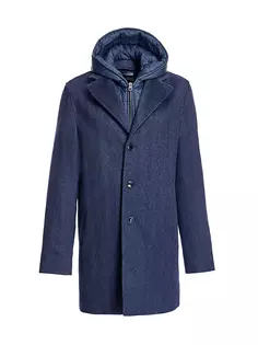 Пальто с капюшоном и молнией в елочку Maximilian, синий