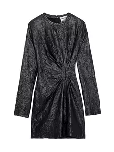 Мини-платье из мятой кожи с длинными рукавами Zadig &amp; Voltaire, цвет noir