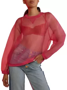 Пуловер из органзы с круглым вырезом Cynthia Rowley, ярко-розовый