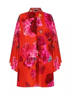 Шелковое свободное платье с цветочным принтом Camilla, цвет italian rosa