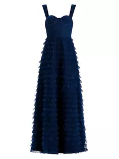 Многоярусное платье с рюшами Zac Posen, цвет midnight