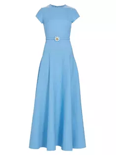 Платье макси с цветочным принтом и поясом Oscar De La Renta, синий