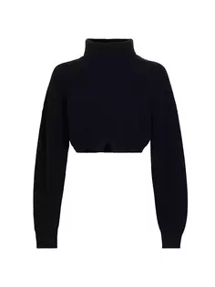 Шерстяной укороченный свитер в рубчик с высоким воротником A.L.C., черный