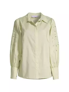 Хлопковая рубашка на пуговицах с люверсами Devlin Harshman, цвет soft green