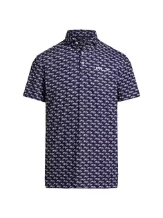 Рубашка поло узкого кроя с автомобильным принтом Rlx Ralph Lauren, темно-синий