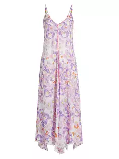 Длинное платье-комбинация Bessie с цветочным принтом Poupette St Barth, цвет lilac cattleya