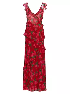 Платье макси Gail с цветочным принтом и рюшами Rixo, красный