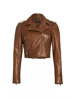 Кожаная укороченная байкерская куртка Ciara Lamarque, цвет luggage
