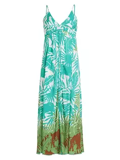 Длинное платье-комбинация Denise с цветочным принтом Poupette St Barth, цвет blue safari