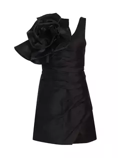 Льняное мини-платье Energy с цветочным принтом и сборками Aje, черный