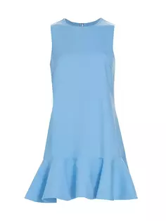 Шерстяное мини-платье без рукавов с воланами Oscar De La Renta, синий