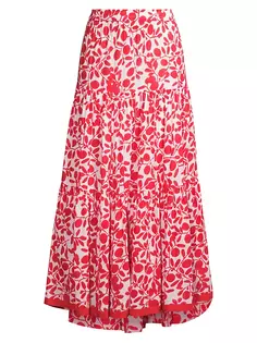 Многоярусная длинная юбка из хлопка с оборками и цветочным принтом Ro&apos;S Garden, красный