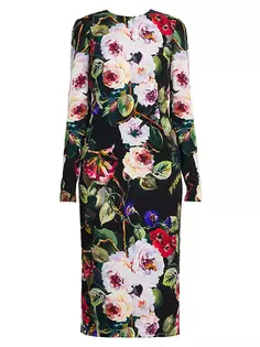 Платье-футляр миди из шелковой смеси с цветочным принтом Dolce&amp;Gabbana, цвет roseto nero