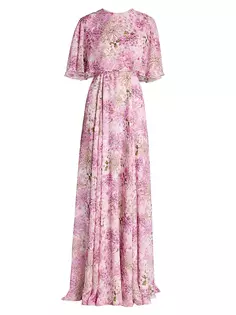 Шелковое платье макси с цветочным принтом Giambattista Valli, розовый