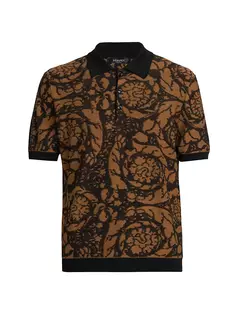 Жаккардовая рубашка-поло из шерсти и хлопка Versace, цвет black caramel
