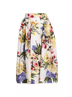 Хлопковая плиссированная юбка-миди с цветочным принтом Dolce&amp;Gabbana, цвет giardino bianco