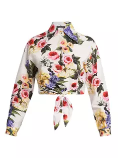 Укороченная рубашка с цветочным принтом и завязками Dolce&amp;Gabbana, цвет giardino bianco