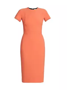 Платье миди из смесовой шерсти с короткими рукавами Victoria Beckham, цвет papaya