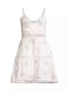 Многоярусное льняное мини-платье Lucid Dreams Angel с цветочным принтом и пайетками Waimari, белый