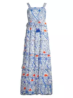 Многоярусное хлопковое платье макси Ester Ro&apos;S Garden, синий