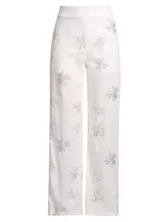 Прямые льняные брюки Lucid Dreams Celeste с цветочным принтом и пайетками Waimari, белый