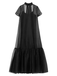 Платье Calluna из органзы с высоким воротником Staud, черный