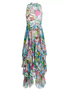 Платье миди с платком и подолом Alice + Olivia X Basquiat Evelyn Alice + Olivia, цвет unbreakable