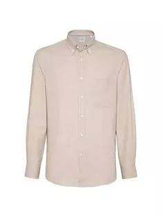 Фланелевая рубашка свободного кроя с джинсовым эффектом, воротником на пуговицах и нагрудным карманом Brunello Cucinelli, цвет sand