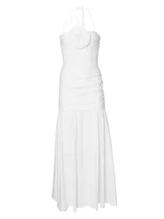 Платье миди со сборками и заниженной талией Carolina Herrera, белый