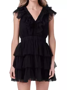 Многоуровневое мини-платье из тюля с оборками Endless Rose, черный