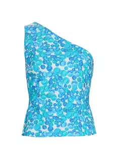 Асимметричный трикотажный топ с принтом Mauerlyn Chiara Boni La Petite Robe, цвет bubbles carousel turquoise