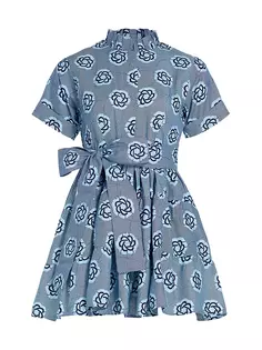 Хлопковое мини-платье Olori в полоску с геометрическим узором и завязкой на талии Elisamama, синий
