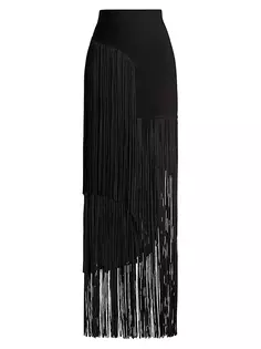 Асимметричная юбка-макси с бахромой Hervé Léger, черный