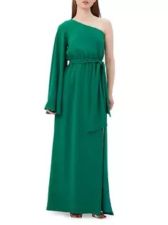 Атласное платье макси на одно плечо Amida Trina Turk, цвет emerald