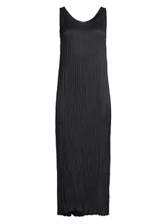 Плиссированное платье-миди из купро Eileen Fisher, черный