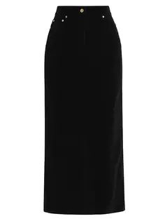 Вельветовая юбка-миди из стираного хлопка Ganni, черный