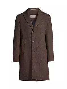 Шерстяное верхнее пальто с узором «елочка» Corneliani, коричневый