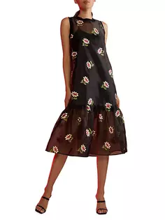 Платье миди из органзы с цветочным принтом Cynthia Rowley, черный