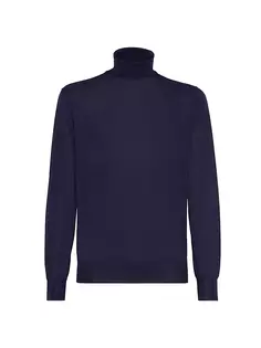 Легкий свитер с высоким воротником из кашемира и шелка Brunello Cucinelli, синий