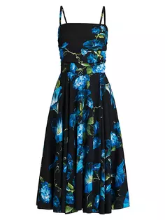 Платье миди из шелковой смеси Charmeuse с цветочным принтом Dolce&amp;Gabbana, цвет campanule nero