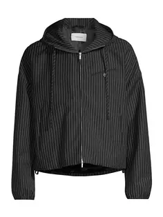 Куртка из шерсти и мохера в тонкую полоску с капюшоном на молнии спереди Ferragamo, черный