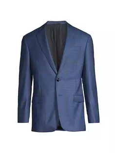 Спортивное пальто из шерсти и кашемира в клетку Giorgio Armani, синий