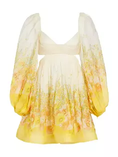 Мини-платье из льна и шелка с цветочным принтом Bralette и эффектом омбре Zimmermann, цвет lemon meadow