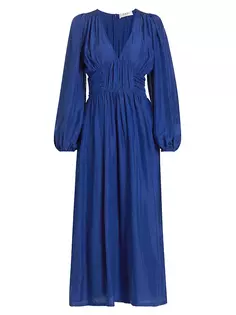 Шелковое платье макси Fabiola со сборками Sea, цвет cobalt