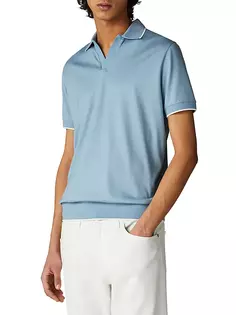 Меланжевая рубашка поло с открытым воротником Loro Piana, синий