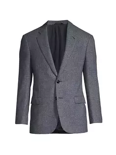 Спортивное пальто из текстурированной шерсти и кашемира в клетку Giorgio Armani, синий