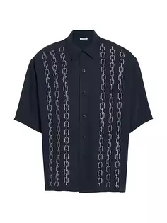 Рубашка на пуговицах спереди с цепной вышивкой Willy Chavarria, темно-синий