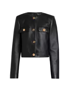Куртка без воротника из искусственной кожи Versace, черный