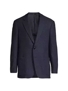 Текстурированное спортивное пальто из смесовой шерсти Giorgio Armani, темно-синий