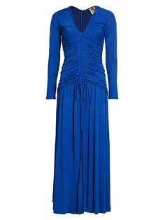 Платье миди со сборками и V-образным вырезом Farm Rio, цвет bright blue